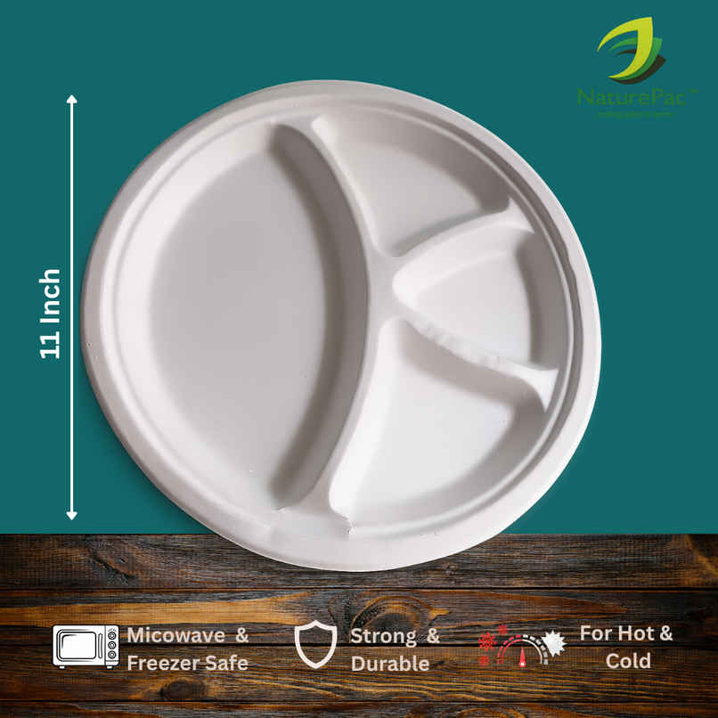 Round Plate | 4 Compartment | 11 inch | Naturepac Round Plate | 4 Compartment | 11 inch | Naturepac