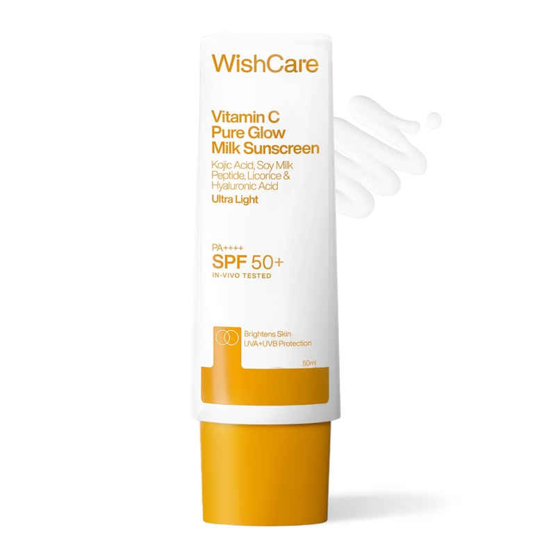 WishCare Vitamin C Pure Glow Milk Sunscreen SPF 50 PA++++ In-Vivo Tested | No White Cast WishCare Vitamin C Pure Glow Milk Sunscreen SPF 50 PA++++ In-Vivo Tested | No White Cast