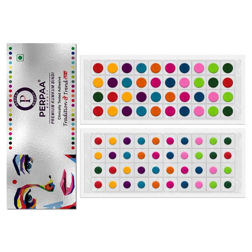 PERPAA Multicolor Bindi | 2 Flaps | Size 3 & 7 Diameter 8 mm & 4 mm | Round Kumkum Bindi for women
