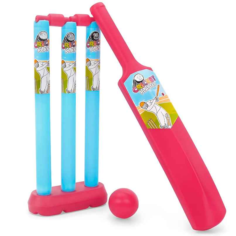 Storio Junior Cricket Set For Kids 2+ Years | Bat, Ball, Stumps, Bails & Holder | Red & Blue