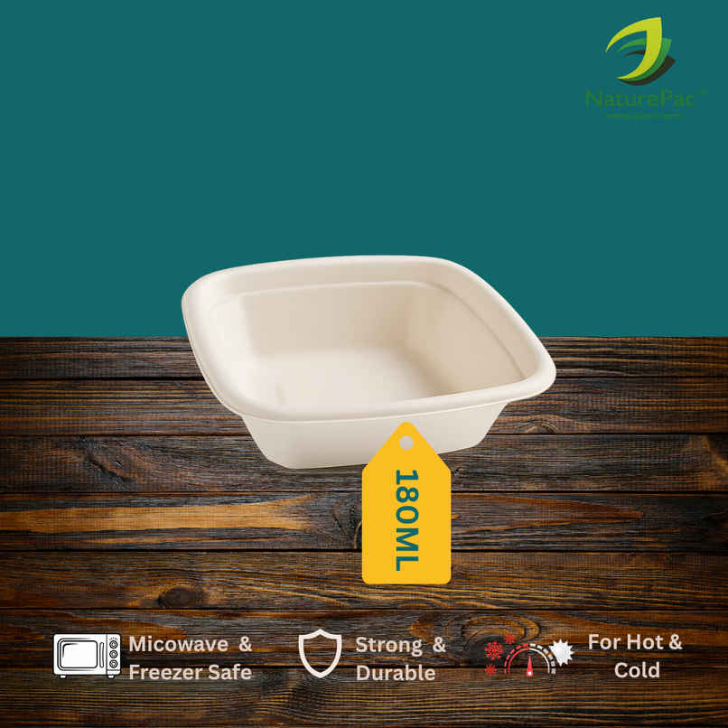 Bagasse Bowl | Square | 180 ml | 25 pcs | Naturepac Bagasse Bowl | Square | 180 ml | 25 pcs | Naturepac