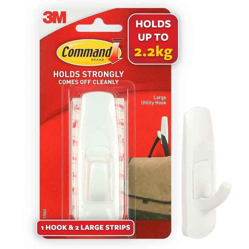 Command Adhesive Damage Free Wall Hooks| 1 Large Hook and 2 Strips Holds 2.2 kg Command Adhesive Damage Free Wall Hooks| 1 Large Hook and 2 Strips Holds 2.2 kg