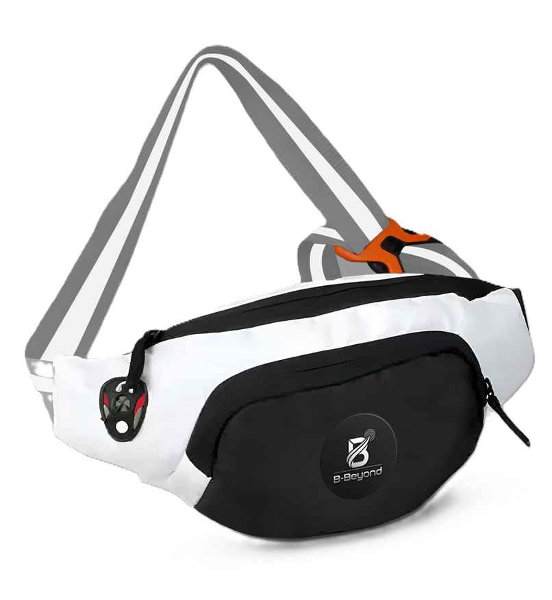 B BEYOND Unisex Waist Pouch Bag Logo Printed | White & Black B BEYOND Unisex Waist Pouch Bag Logo Printed | White & Black