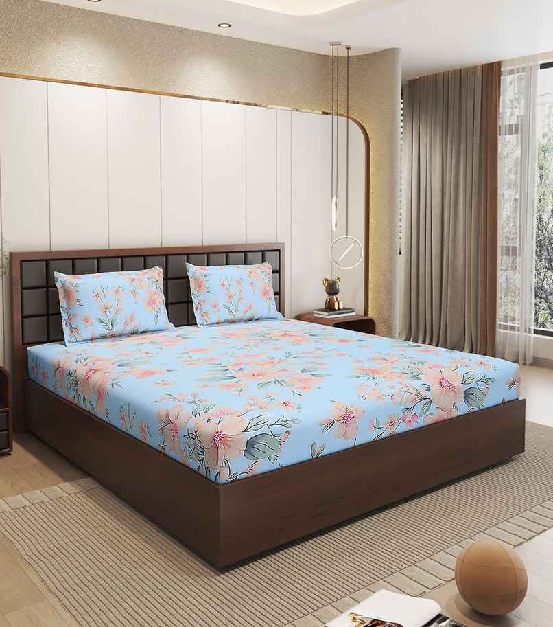 Status Imperial Corner Fitted Double Bedsheet | Sky Garden | 198 x 182 cm