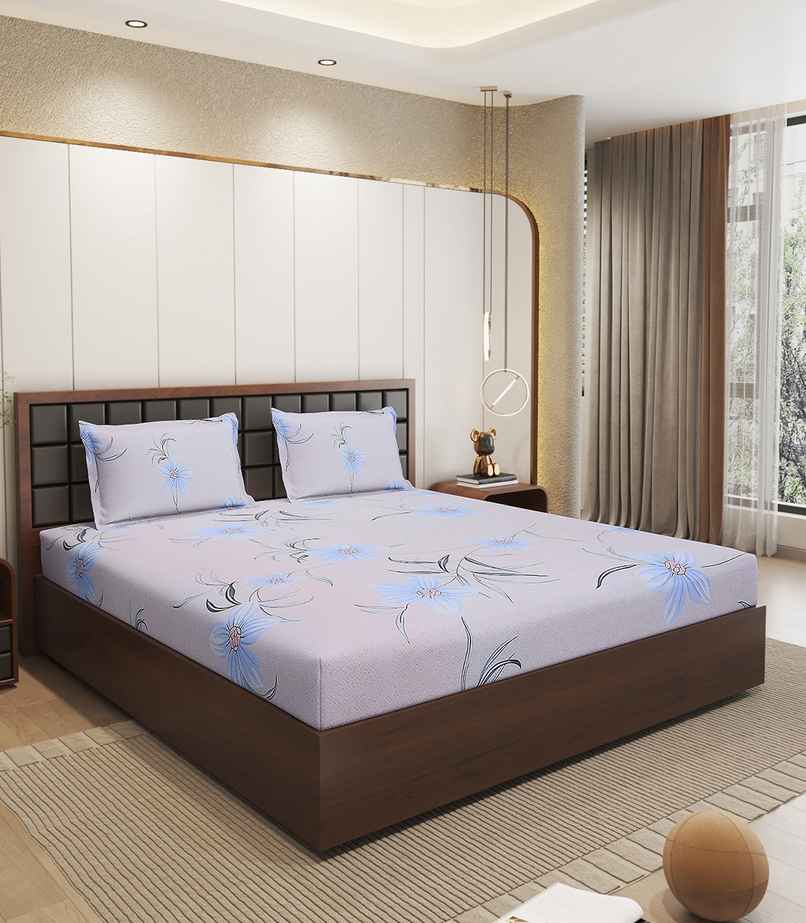 Status Imperial Corner Fitted Double Bedsheet | Delicate Daisy Blue | 198 x 182 cm