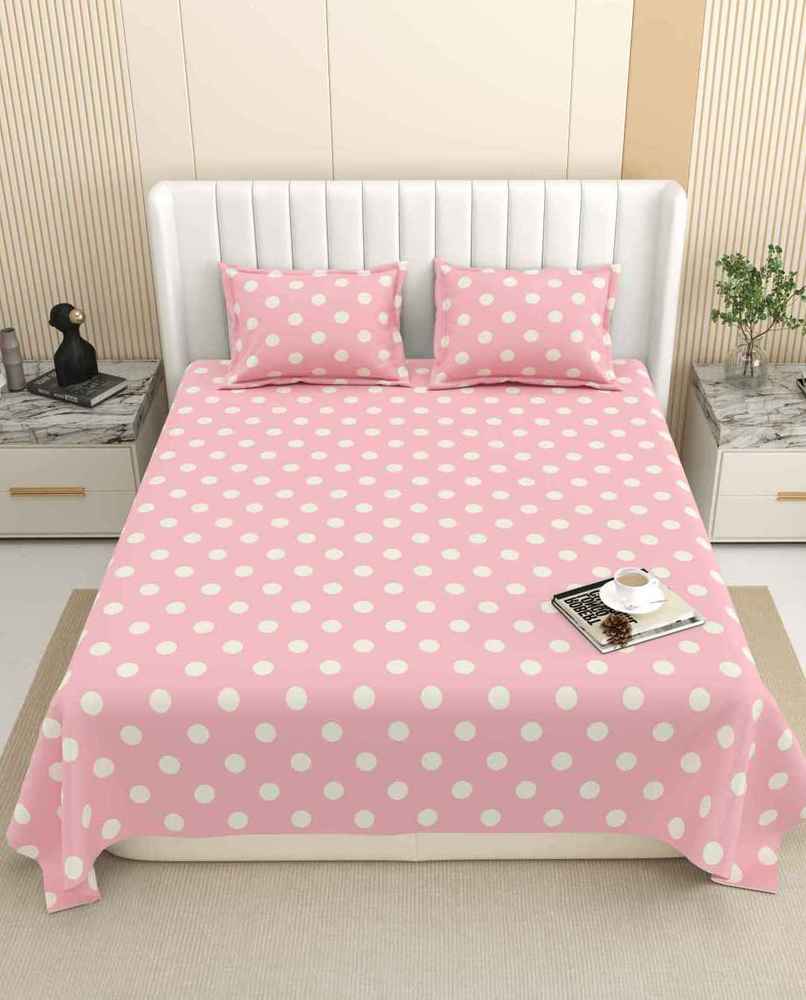 DREAM WEAVERZ King Size Bedsheet With 2 Pillow Covers | 100% Cotton| Pink