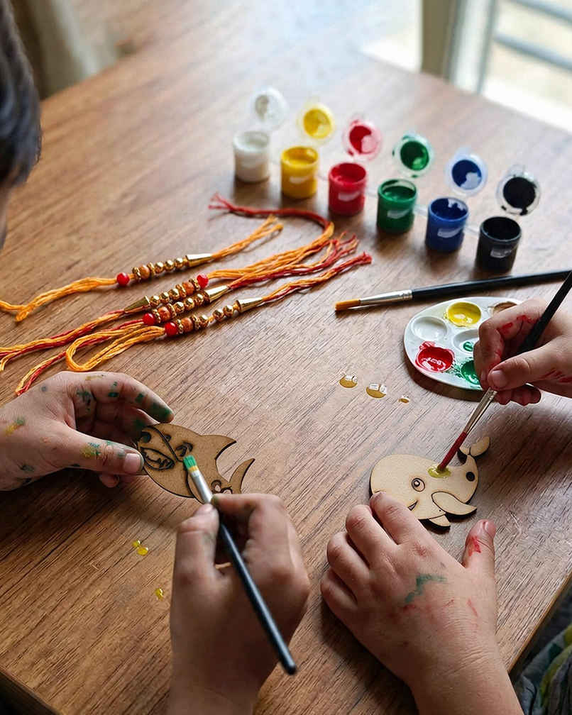 Kids DIY Rakhi Ocean Sea Life Wooden Craft & Paint Kit | Unique Find | Pack of 2 | Mad Over Prints