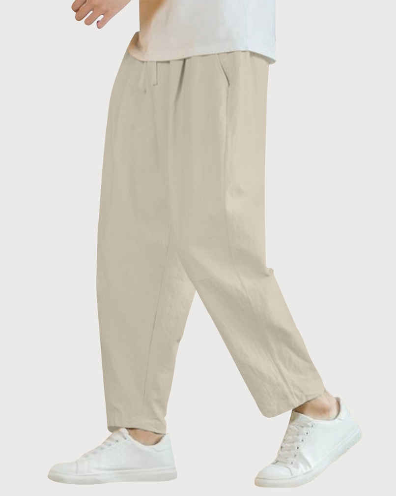 FTX Men's Solid Tapered Fit Cotton Linen Trouser | Dark Beige - 28 FTX Men's Solid Tapered Fit Cotton Linen Trouser | Dark Beige - 28