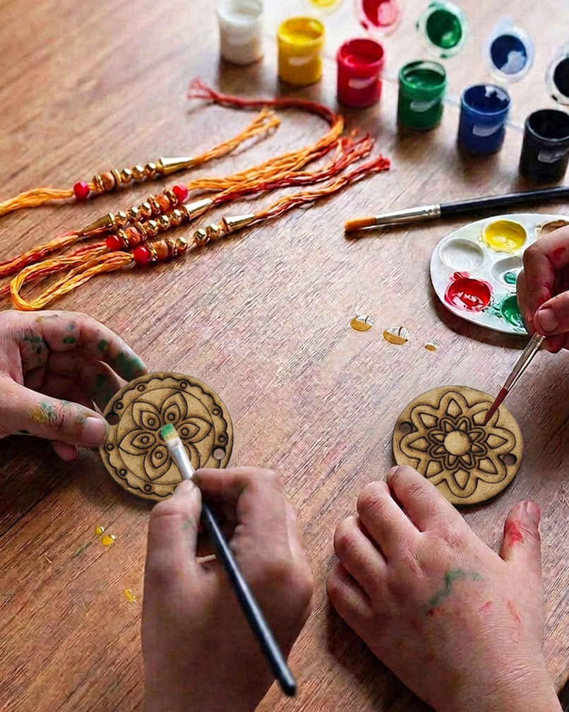 Kids DIY Rakhi Mandala Wooden Keychain Craft | Paint Kit | Set of 2 | Unique Find | Mad Over Prints Kids DIY Rakhi Mandala Wooden Keychain Craft | Paint Kit | Set of 2 | Unique Find | Mad Over Prints