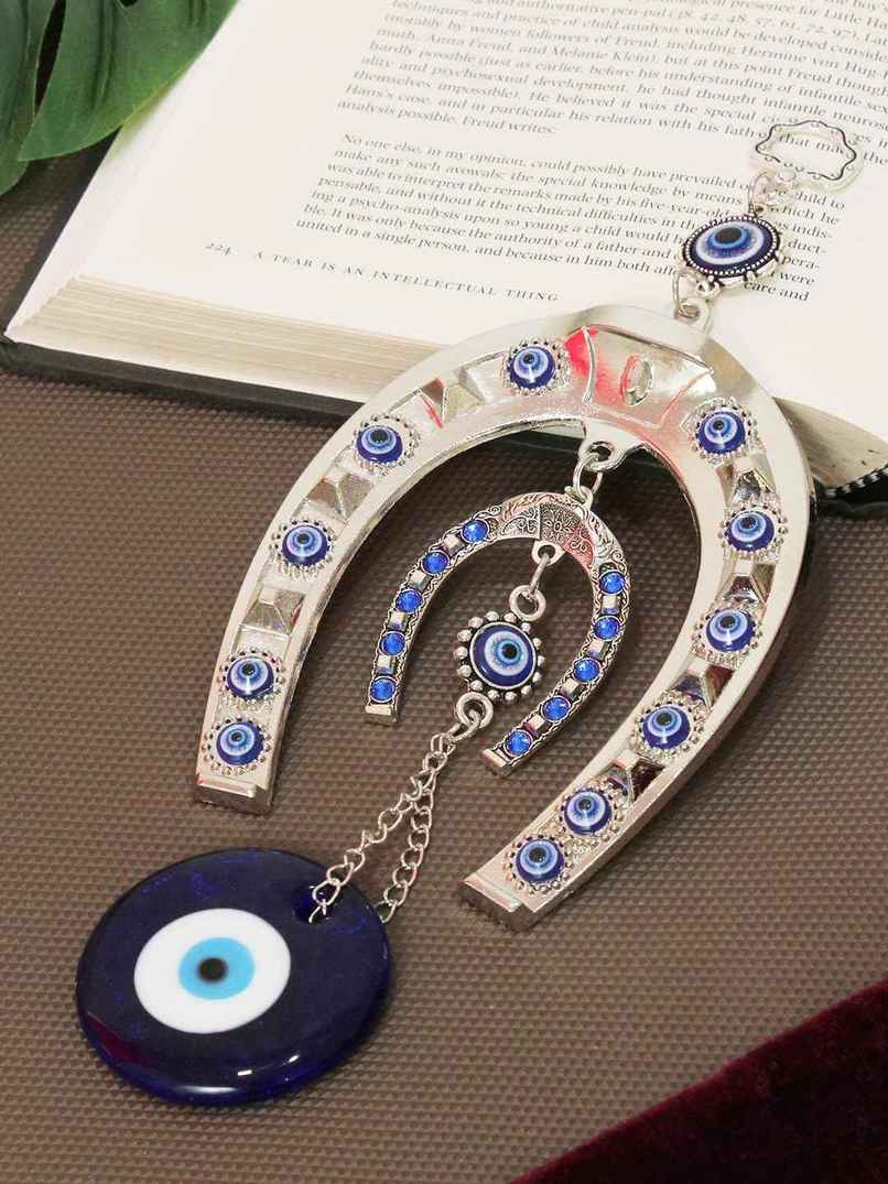 TIED RIBBONS Horse Shoe Evil Eye Wall Hanging | Dark Blue