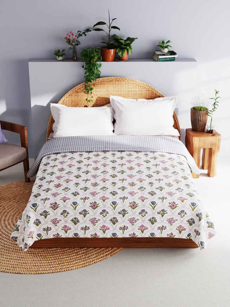 Bianca Extremely Soft Muslin Cotton Dohar Pure Cotton Double Size | Mezzo Floral-Grey, White