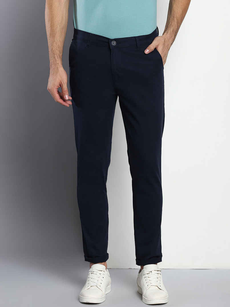 Dennis Lingo Men's Tapered Fit Cotton Trousers | Navy Blue - 30