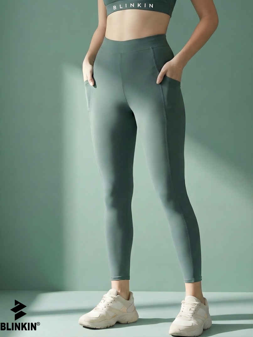 Blinkin Women's Gym Pants & Tights - Dark Green | Stretchable | With Side Pockets | S