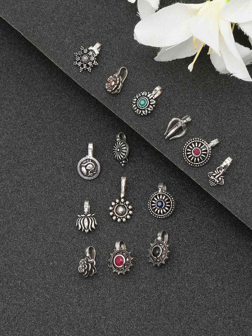 YouBella Silver Plated Alloy Nose Ring Set (YB - Nosepin - 1)