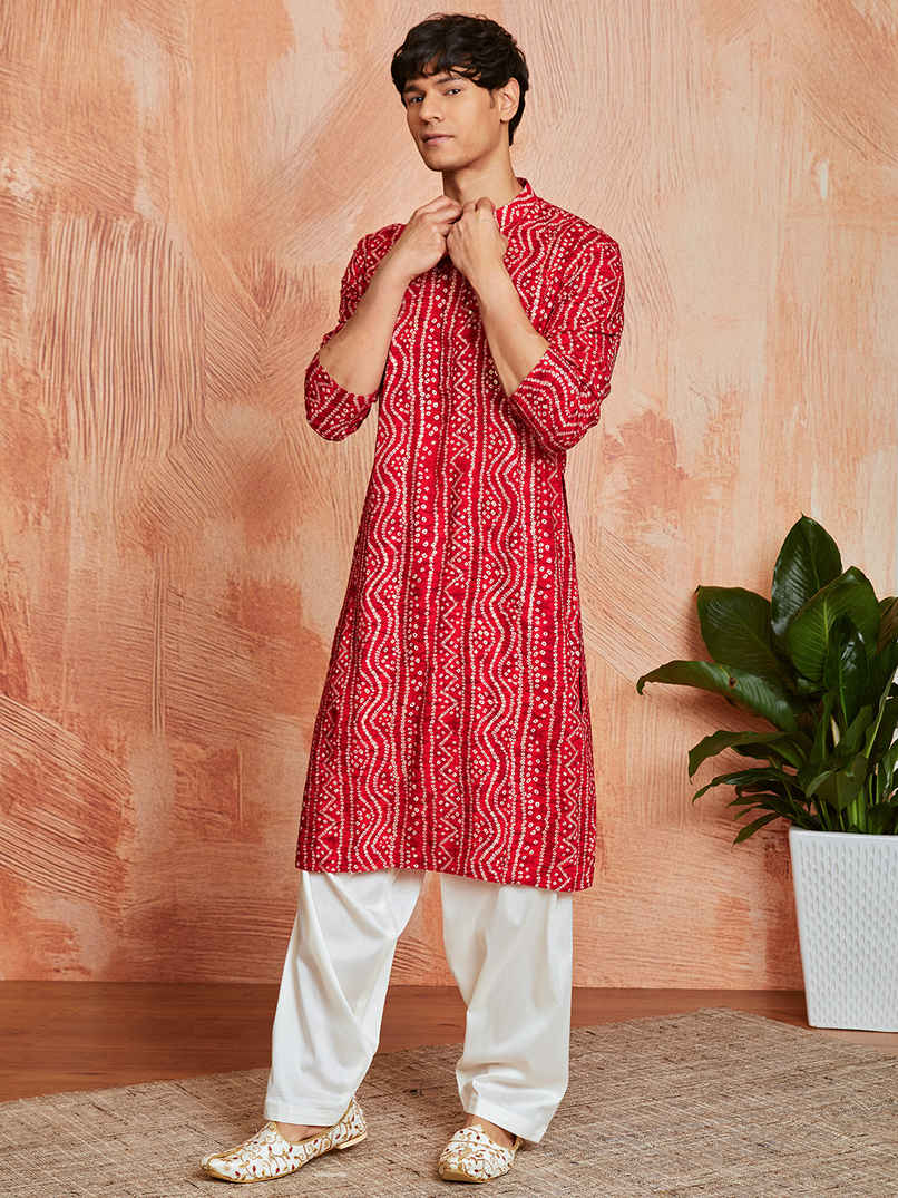 Vastramay Men's Rayon Kurta for Eid | Red - M