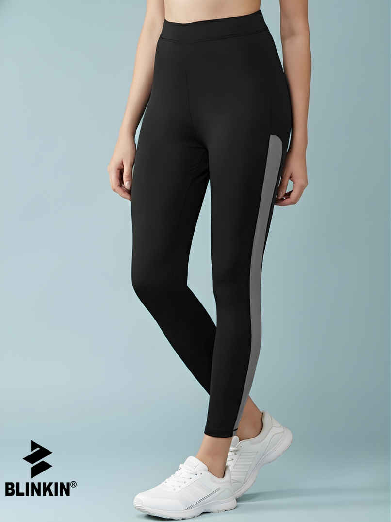 Blinkin Women's Gym Tights & Pants - Black | Grey | Active Wear | Yoga Pants | L