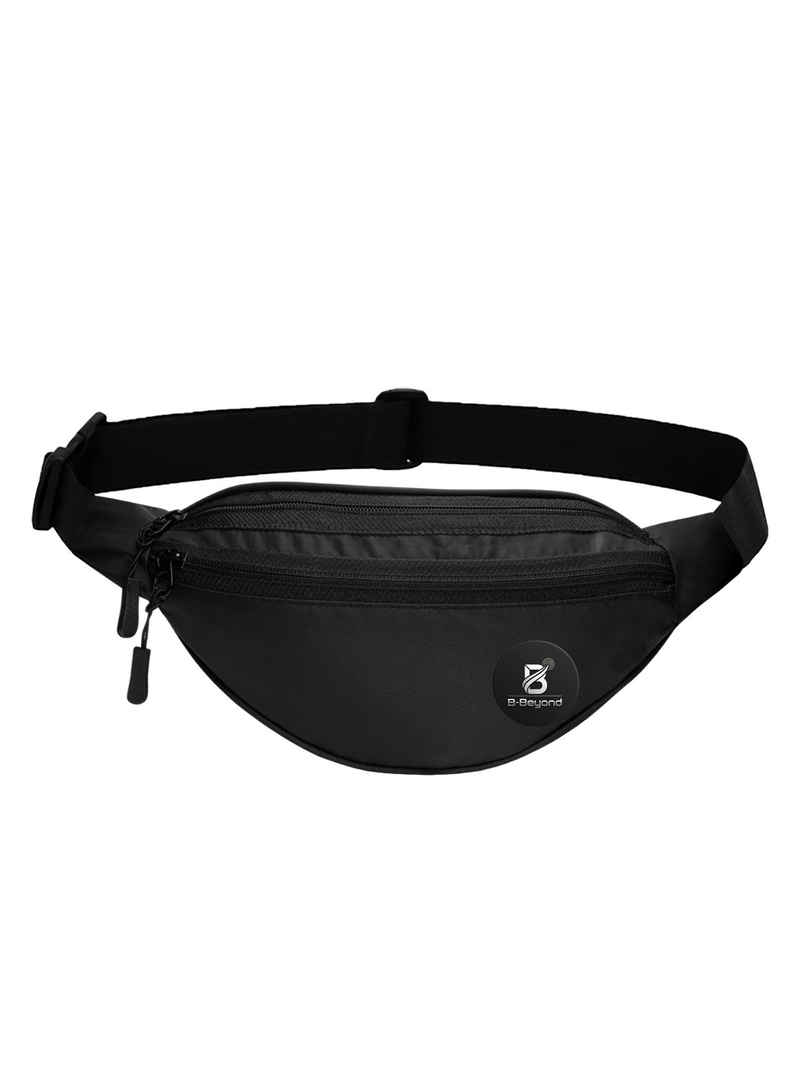 B BEYOND Unisex Waist Pouch Bag Logo Printed | Black