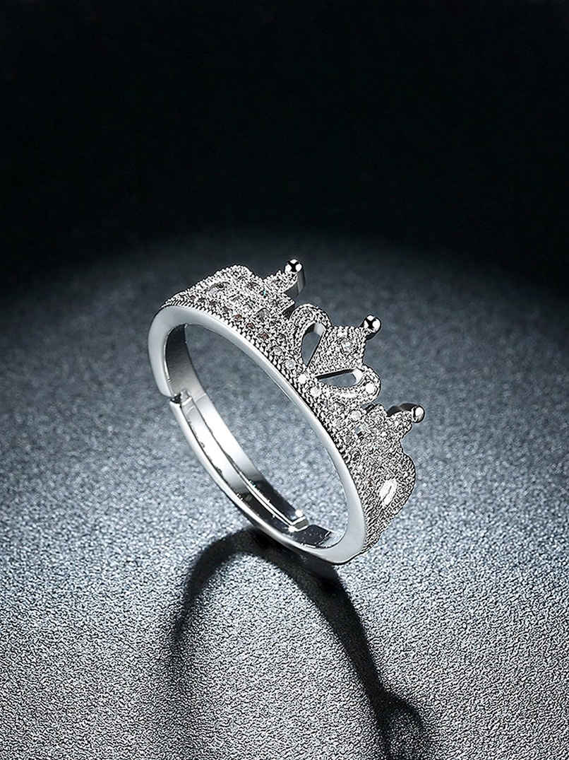 Yellow Chimes Silver-Plated White Austrian Crystal-Studded Finger Ring