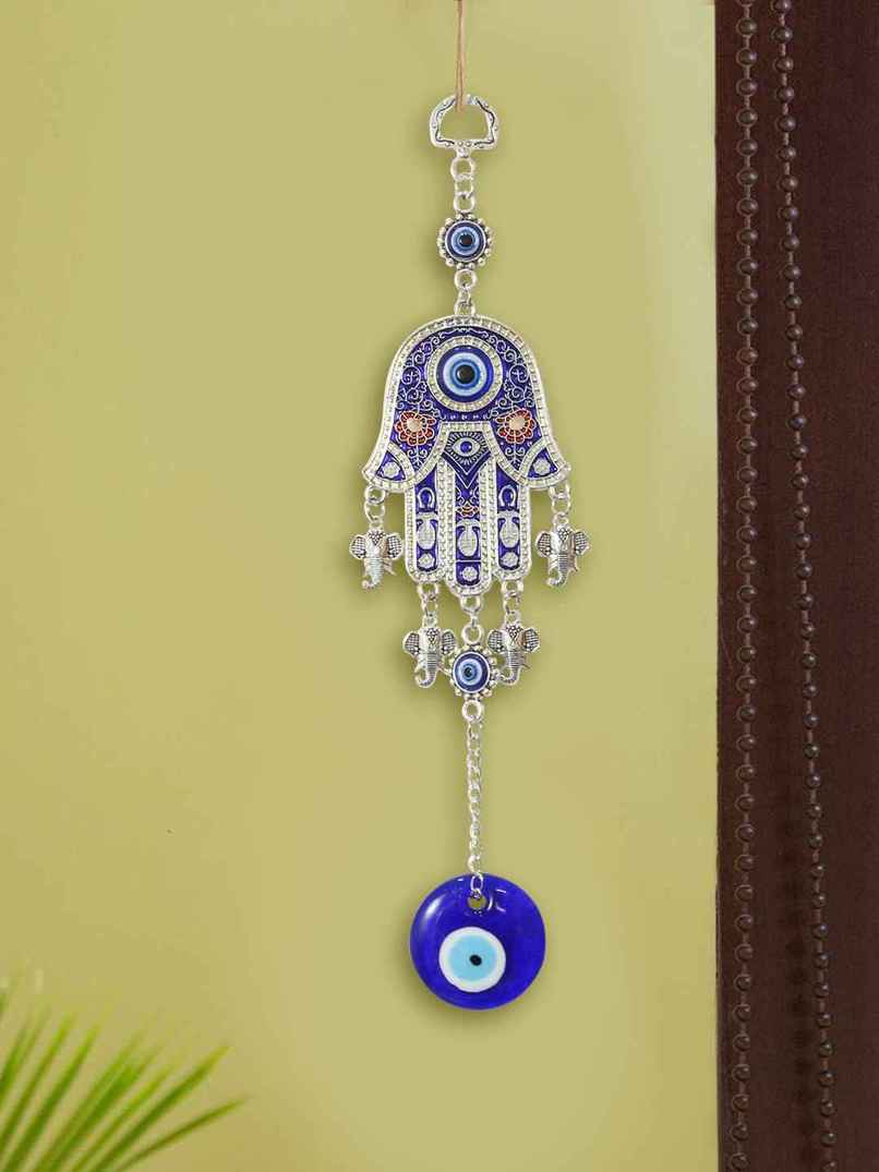 TIED RIBBONS Hamsa Palm Evil Eye Wall Hanging | Dark Blue