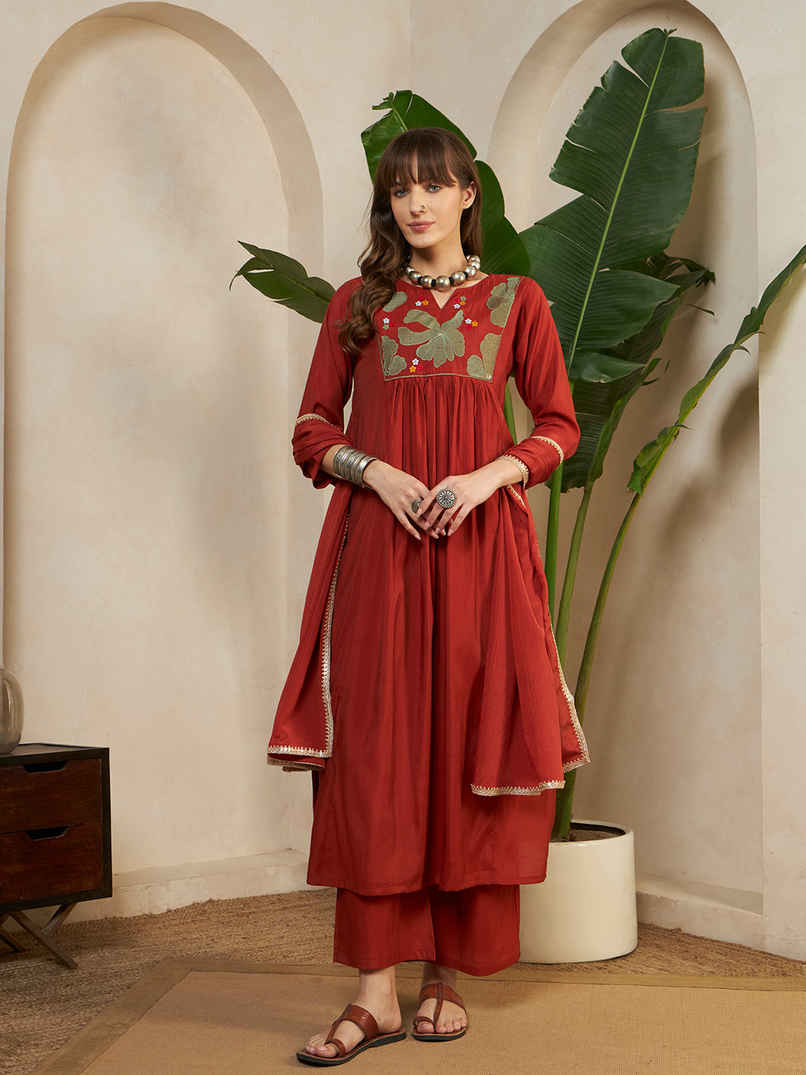 Sheetal Associates Women's Anarkali Kurta with Palazzo Pants & Dupatta Set | Kurta 47 | Maroon | S Sheetal Associates Women's Anarkali Kurta with Palazzo Pants & Dupatta Set | Kurta 47 | Maroon | S