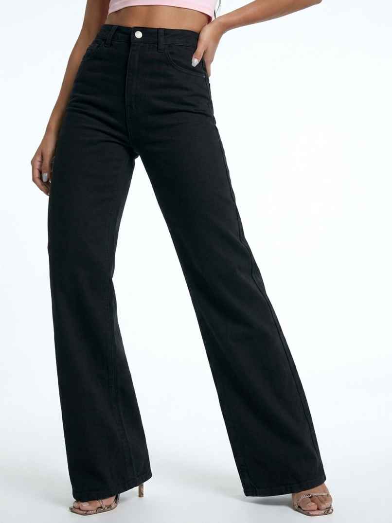 Aadvi Fashion Women's Jean Wide-Leg High-Rise Stretchable Jeans | Black - 28 Aadvi Fashion Women's Jean Wide-Leg High-Rise Stretchable Jeans | Black - 28