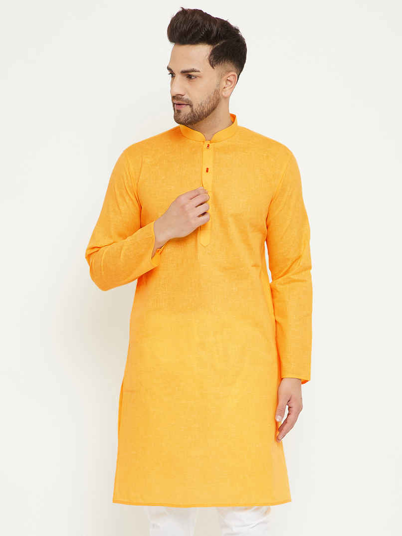 Vastramay Men's Cotton Blend Traditional Kurta | Yellow | L Vastramay Men's Cotton Blend Traditional Kurta | Yellow | L