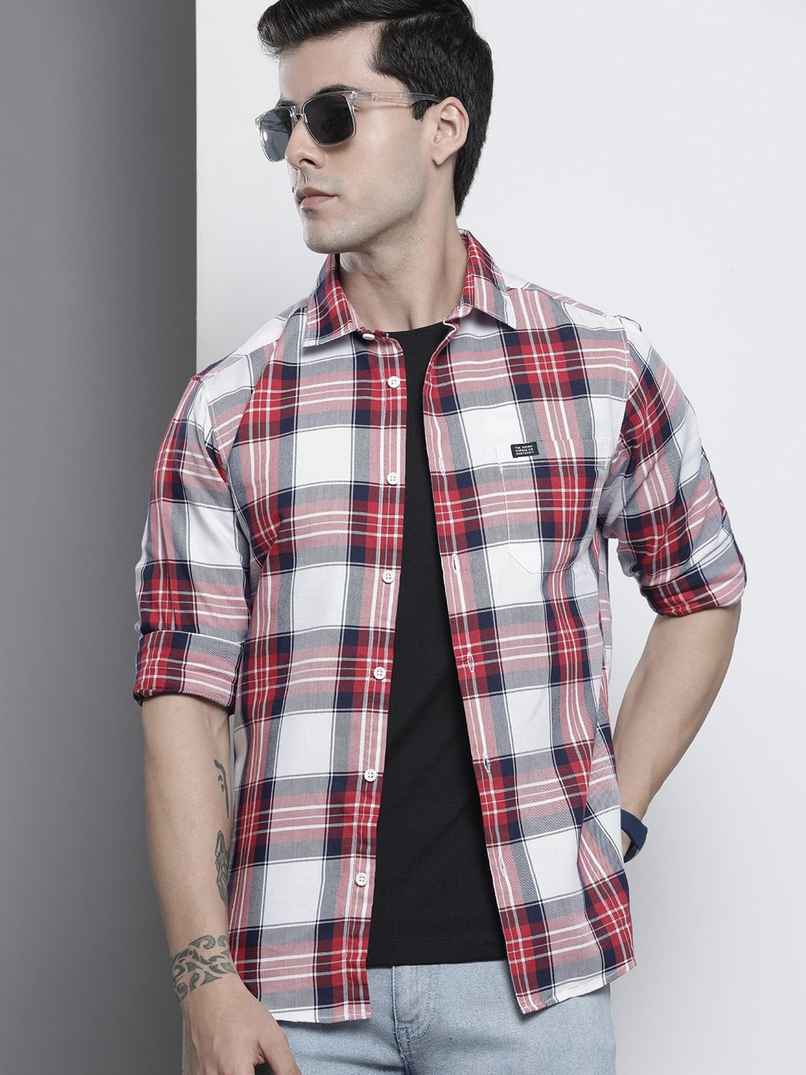 The Indian Garage Co Men's Regular Fit Checkered Casual Shirt | Red - 2XL
