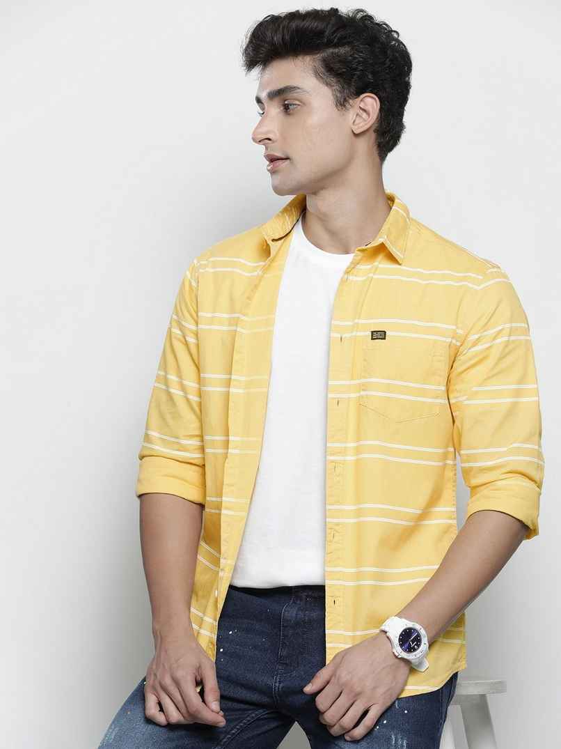 The Indian Garage Co | Men Slim Fit Striped Casual Shirt | Yellow | 2XL The Indian Garage Co | Men Slim Fit Striped Casual Shirt | Yellow | 2XL