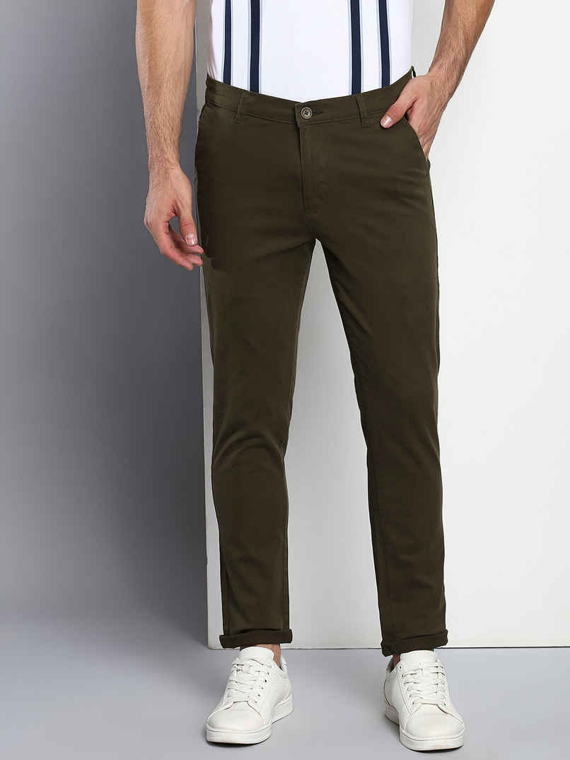 Dennis Lingo Men's Tapered Fit Cotton Chinos Trouser | Olive Green - 32 Dennis Lingo Men's Tapered Fit Cotton Chinos Trouser | Olive Green - 32