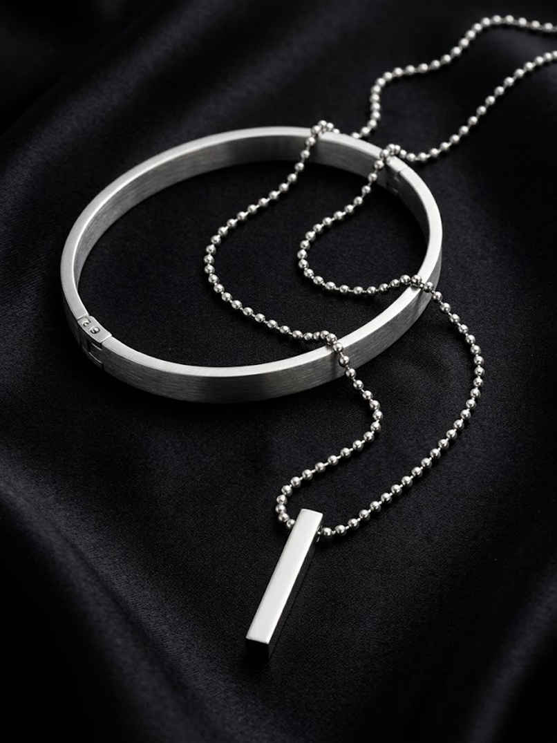NVR Men's Silver Plated Kada Bracelet And Chain With Pendant Boho Chic Gift Combo NVR Men's Silver Plated Kada Bracelet And Chain With Pendant Boho Chic Gift Combo