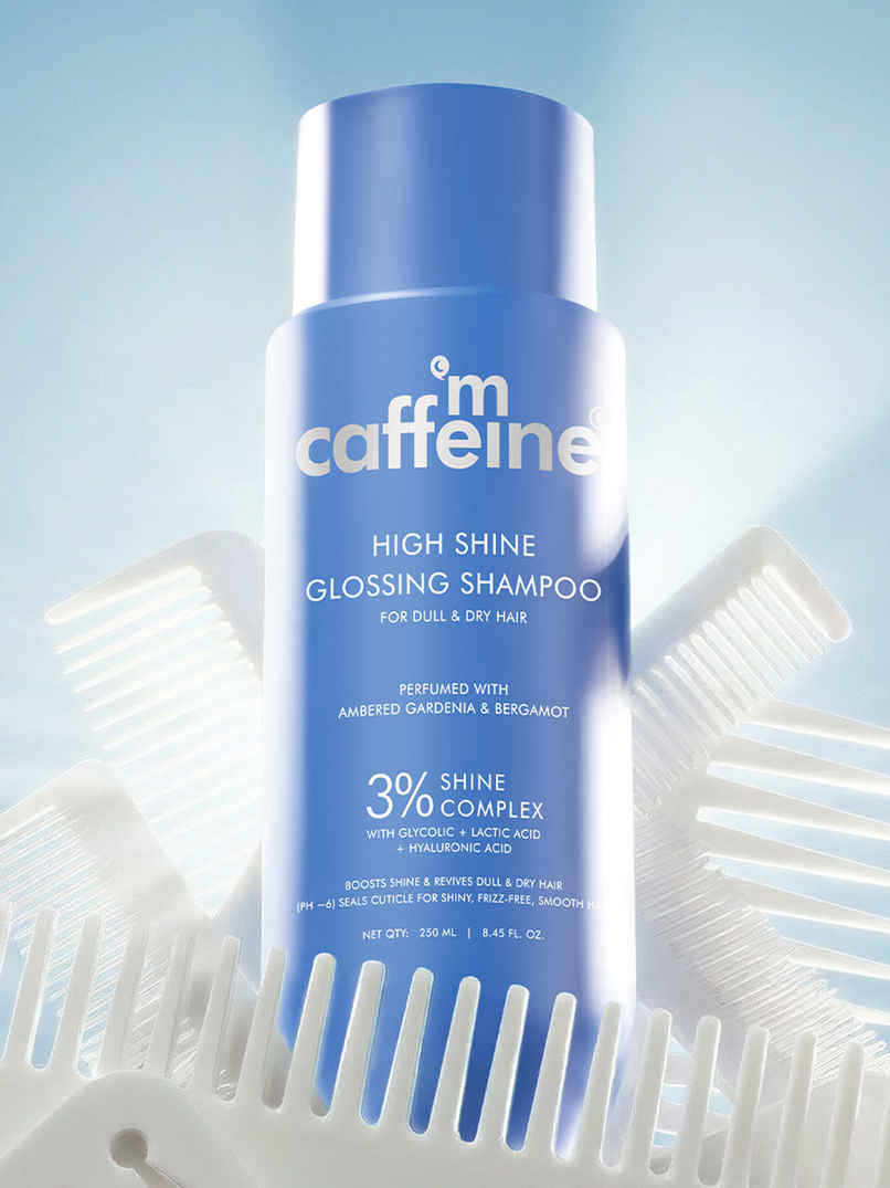 mCaffeine Glossy Hair Shampoo, 3% Shine Complex, Shinier Hair, 48Hr Anti Frizz