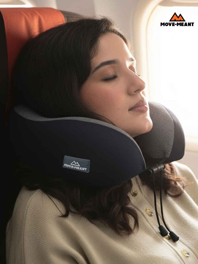 Move-Meant DreamRest Memory Foam Neck Pillow for Travel, Soft Support, Grey