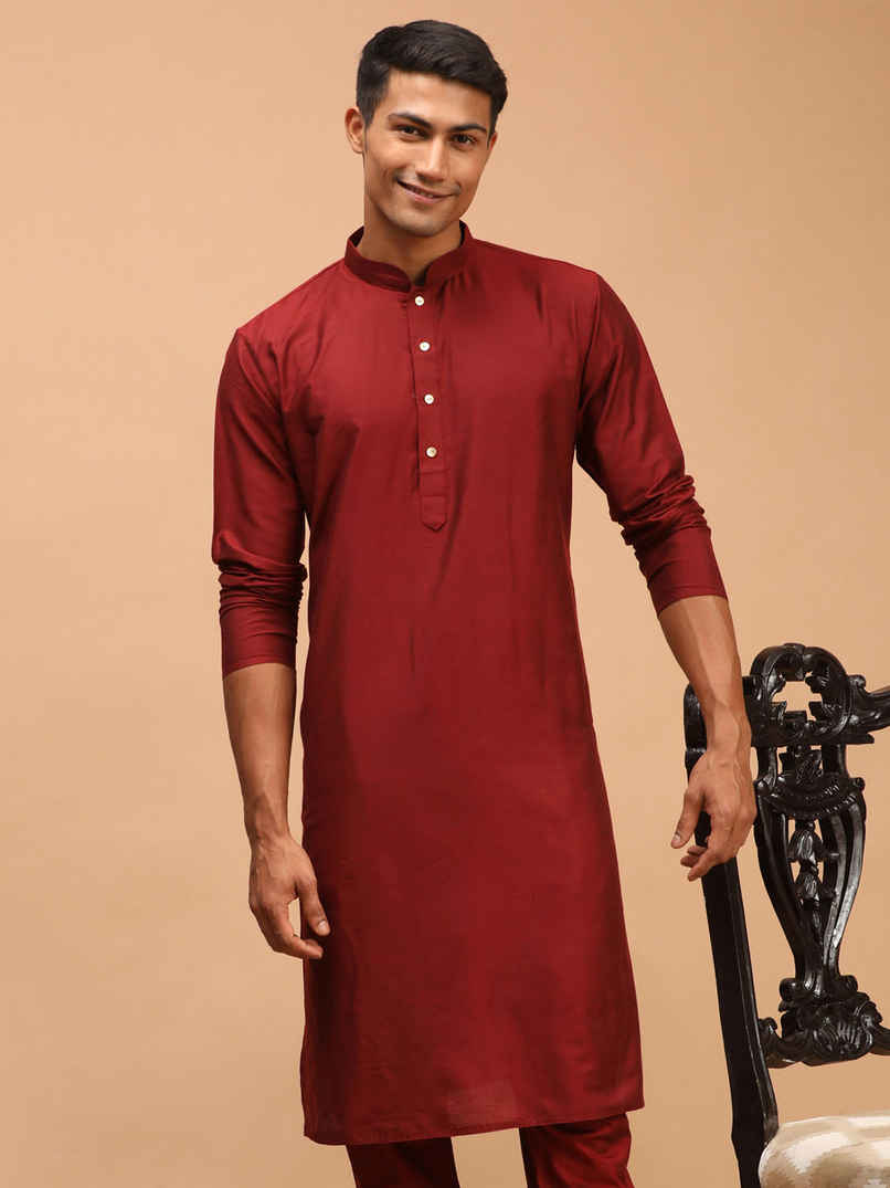 Vastramay Men's Viscose Kurta | Maroon - S Vastramay Men's Viscose Kurta | Maroon - S