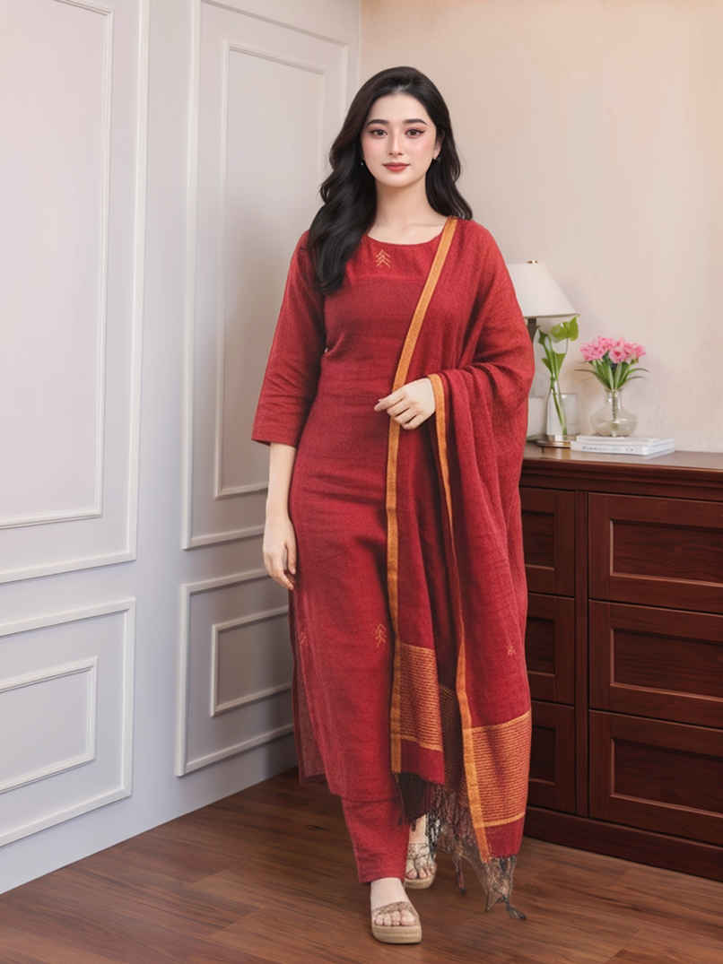 GoSriKi Women's Rayon Blend Printed Straight Kurta Set With Dupatta | Maroon - S GoSriKi Women's Rayon Blend Printed Straight Kurta Set With Dupatta | Maroon - S