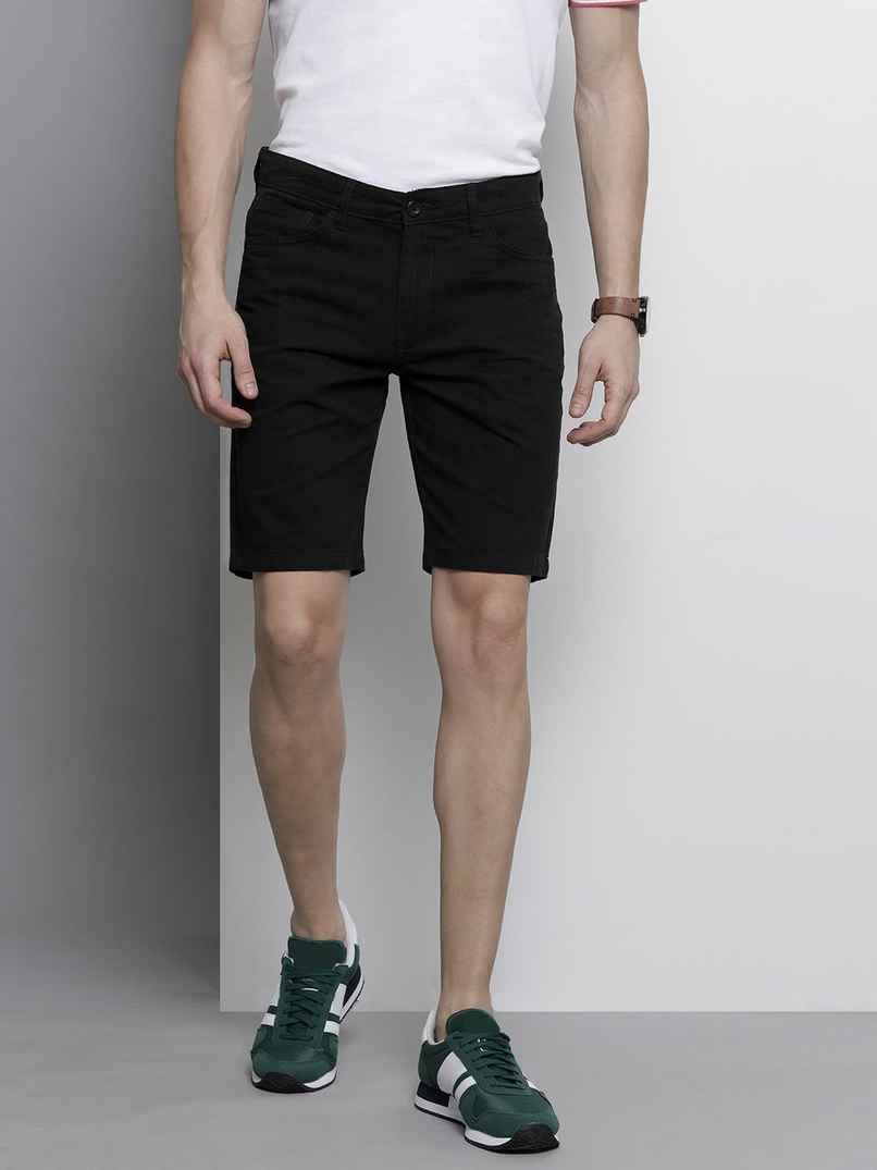 The Indian Garage Co Men's Slim Fit Solid Casual Shorts | Black - 30 The Indian Garage Co Men's Slim Fit Solid Casual Shorts | Black - 30