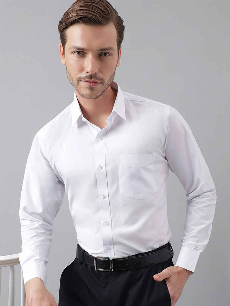 English Navy Men's Polycotton Solid Slim Fit Spread Collar Formal Shirt | White - S English Navy Men's Polycotton Solid Slim Fit Spread Collar Formal Shirt | White - S