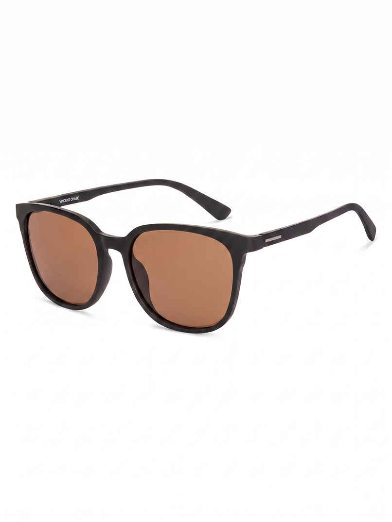 Vincent Chase Unisex Polarized & UV protected Sunglasses | Large | Black & Brown - 140 mm