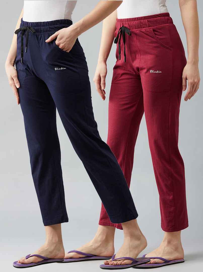 Blinkin Women's Cotton Track Pants With Side Pockets | Maroon Navy - 2Xl Blinkin Women's Cotton Track Pants With Side Pockets | Maroon Navy - 2Xl