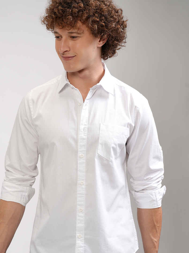 HIGHLANDER Men's Slim Fit Casual Shirt | White | S