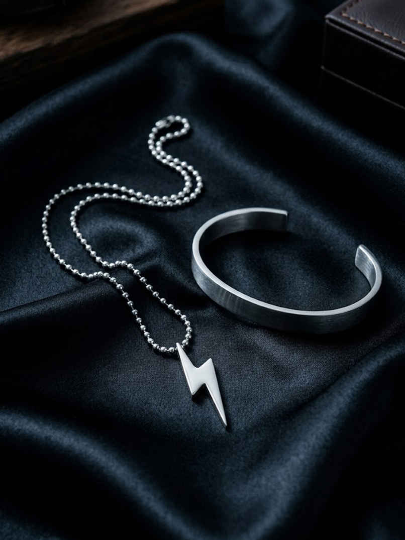 NVR Men's Silver Stainless Steel Cuff Bracelet & Silver-Plated Flash Pendant with Chain Gift combo NVR Men's Silver Stainless Steel Cuff Bracelet & Silver-Plated Flash Pendant with Chain Gift combo