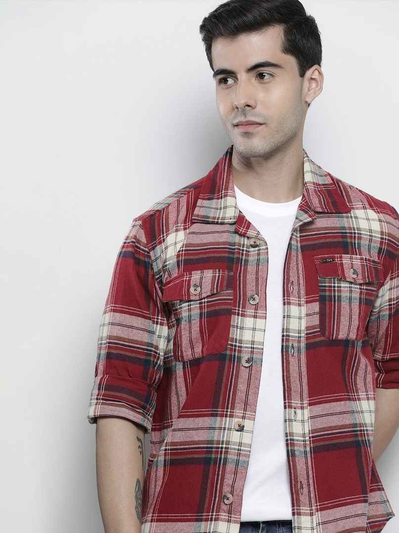 The Indian Garage Co | Men Regular Fit Checkered Casual Shirt | Maroon | M The Indian Garage Co | Men Regular Fit Checkered Casual Shirt | Maroon | M