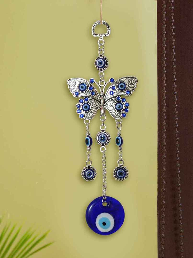 TIED RIBBONS Butterfly Evil Eye Wall Hanging | Dark Blue