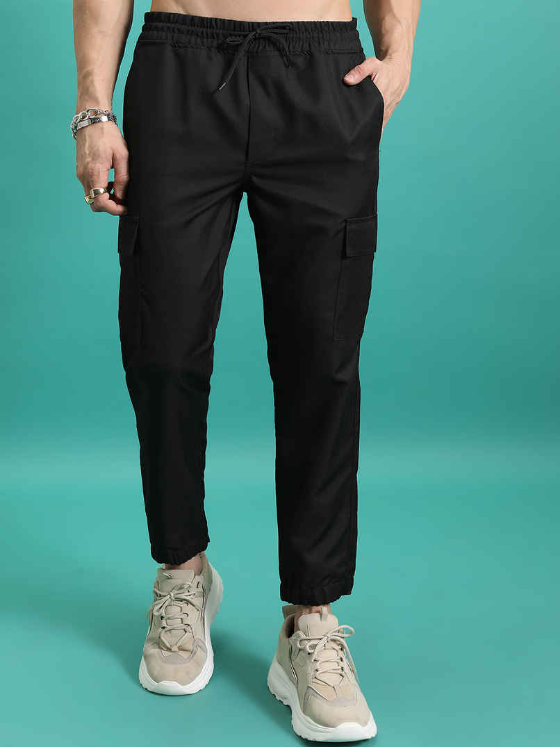 Highlander Men's Regular Fit Plain Cargo Jogger Trouser | Black - 36 Highlander Men's Regular Fit Plain Cargo Jogger Trouser | Black - 36