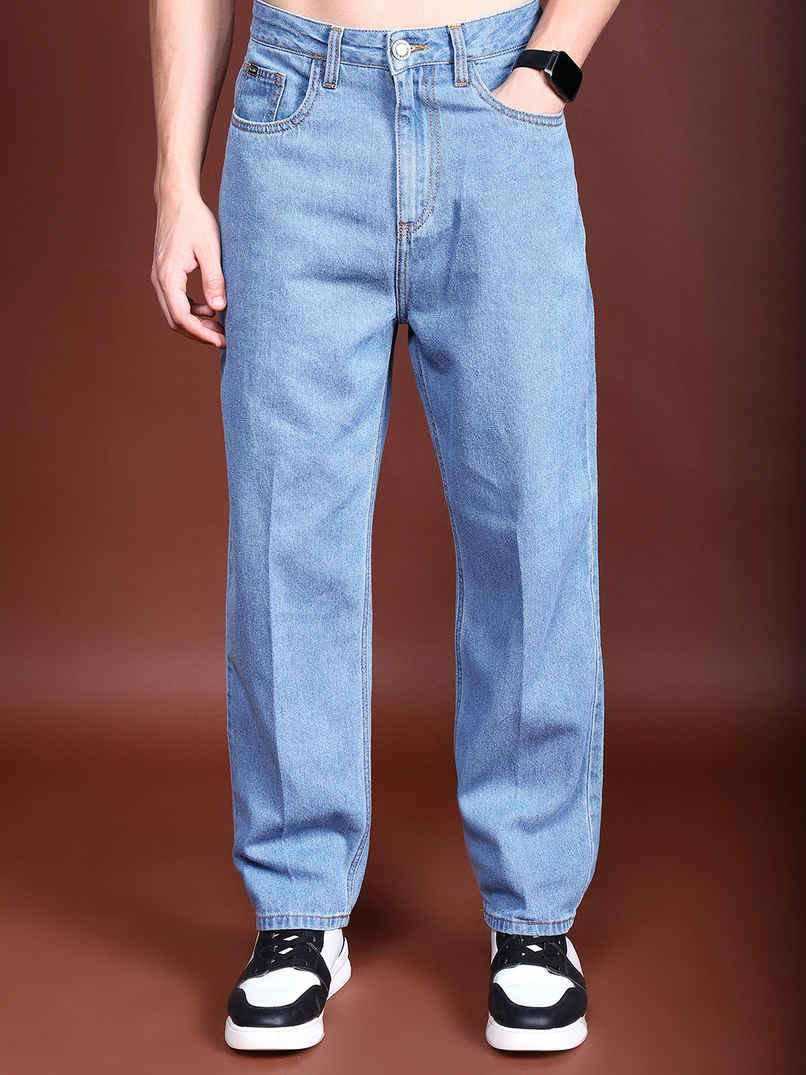 HIGHLANDER Men's Loose Fit Mid-Rise Cotton Jeans | Blue - 34 HIGHLANDER Men's Loose Fit Mid-Rise Cotton Jeans | Blue - 34