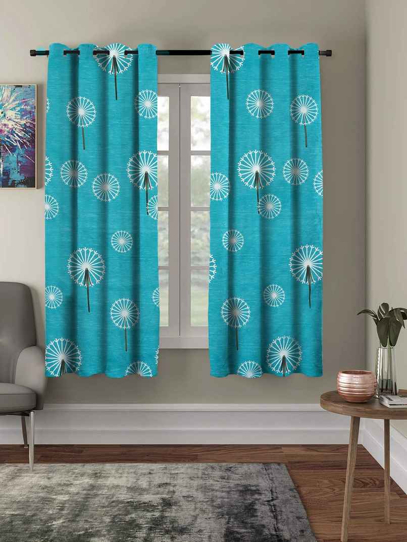 BAY6 Polyester Window Curtains | Set of 2 | 5x4 ft | Light Blue