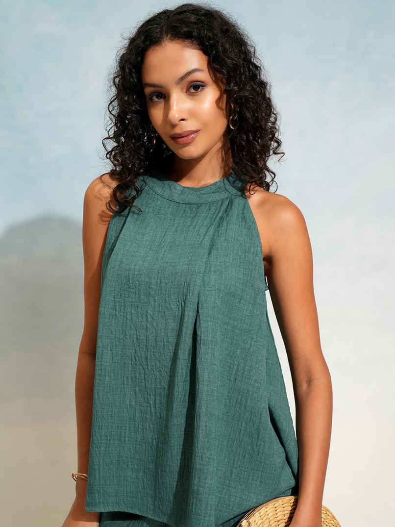 Tokyo Talkies Women's Solid Relaxed Top & Trouser Co-Ord Set | Teal - M Tokyo Talkies Women's Solid Relaxed Top & Trouser Co-Ord Set | Teal - M