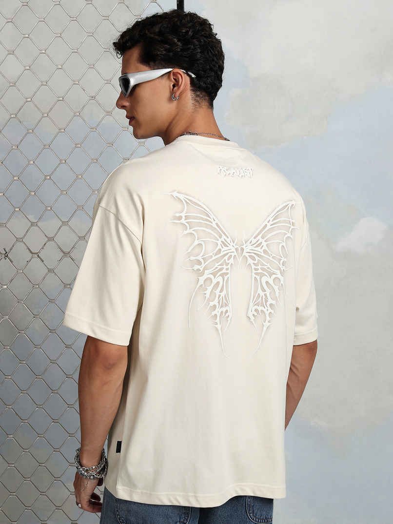 Highlander Men's Puff Printed Cream Round Neck Half Sleeve Oversized T Shirt |Cream |L Highlander Men's Puff Printed Cream Round Neck Half Sleeve Oversized T Shirt |Cream |L