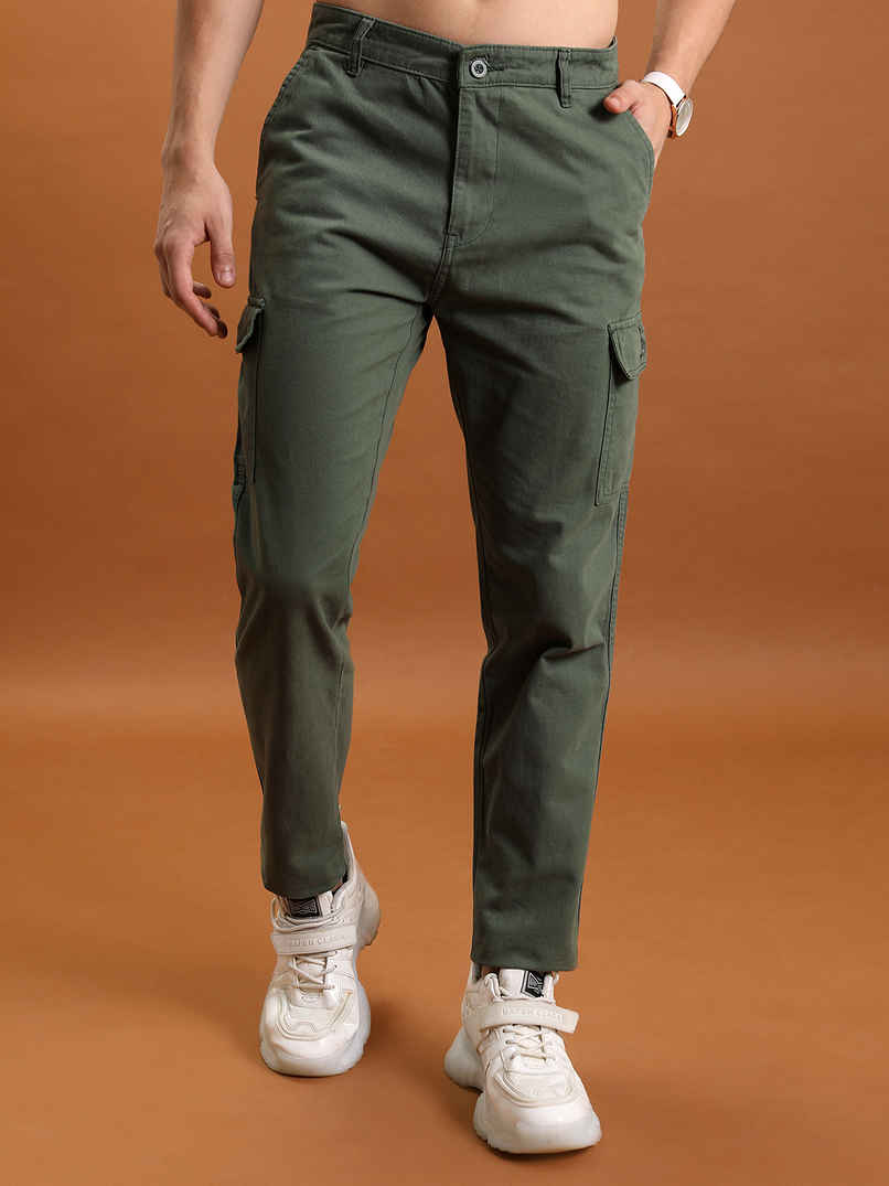 HIGHLANDER Men's Tapered Fit Cargo Trousers | Olive - 32
