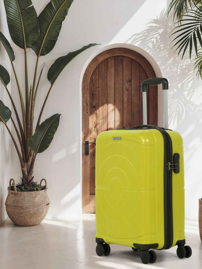 Teakwood Textured PP 32.2 L Retractable Hard Luggage Trolley Bag | Avacado Green - 55 cm