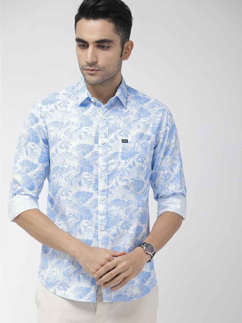The Indian Garage Co Men's Slim Fit Abstract Print Casual Shirt | Blue - M The Indian Garage Co Men's Slim Fit Abstract Print Casual Shirt | Blue - M